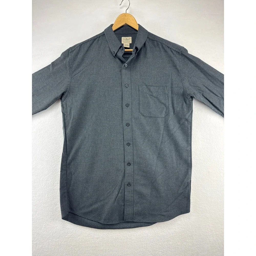 LL Bean Button Down Shirt Mens Large Tall Gray Cotton Traditional Fit Check